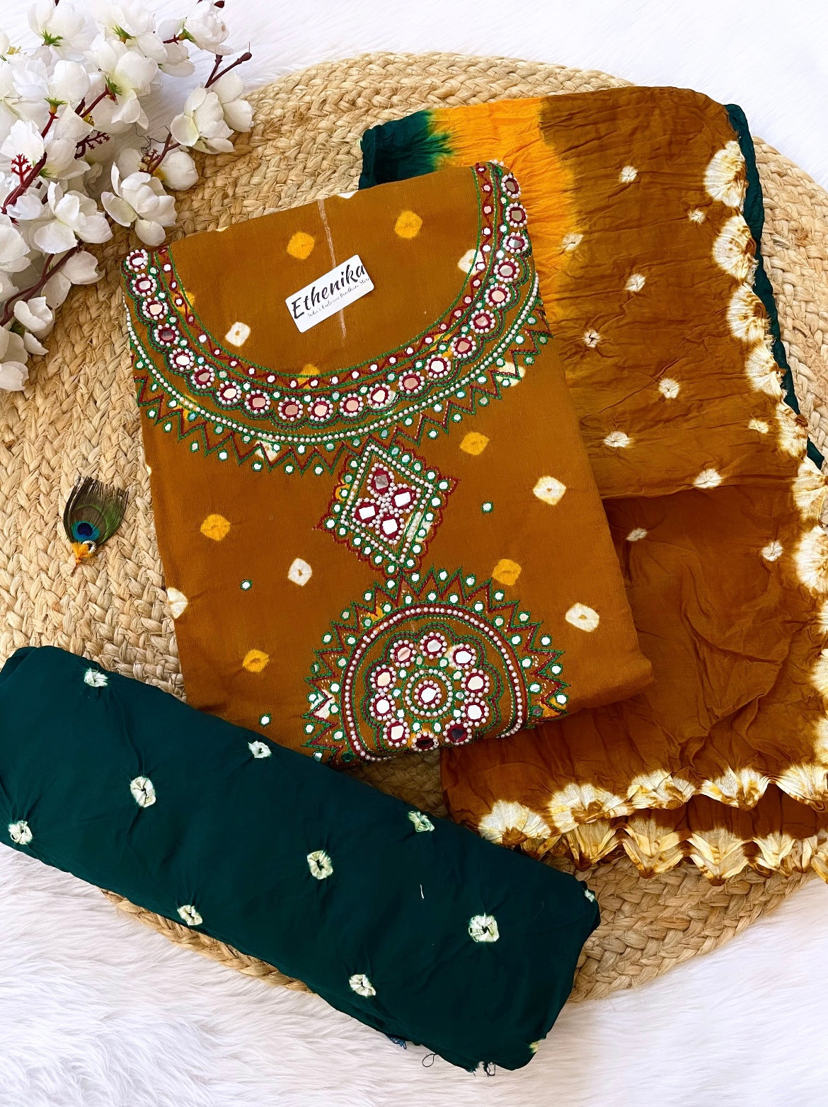 Cotton Kutchi Mirror Thread work Bandhani Dress Material - Premium from Ethenika.com - Just INR 1890! Shop now at Ethenika.com