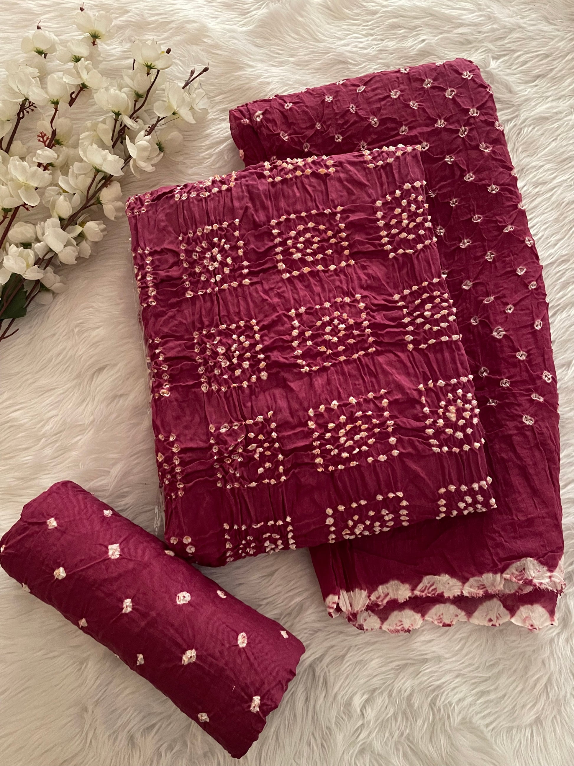 Cotton Satin Self Color Square Pattern Bandhani Dress Material (Unstitched) - Premium  from Ethenika.com  - Just INR 1590! Shop now at Ethenika.com