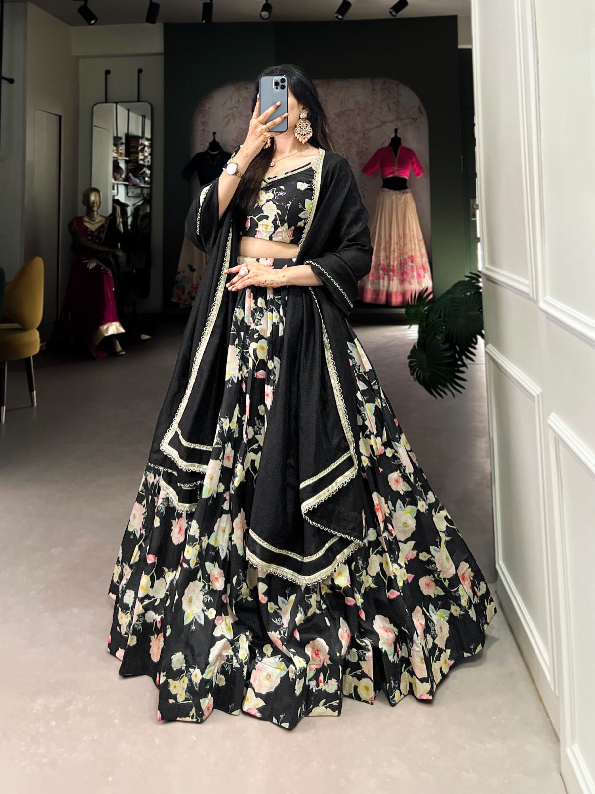 Tussar Silk Floral Print work Lehenga Choli Set - Premium from Ethenika.com - Just INR 4990! Shop now at Ethenika.com