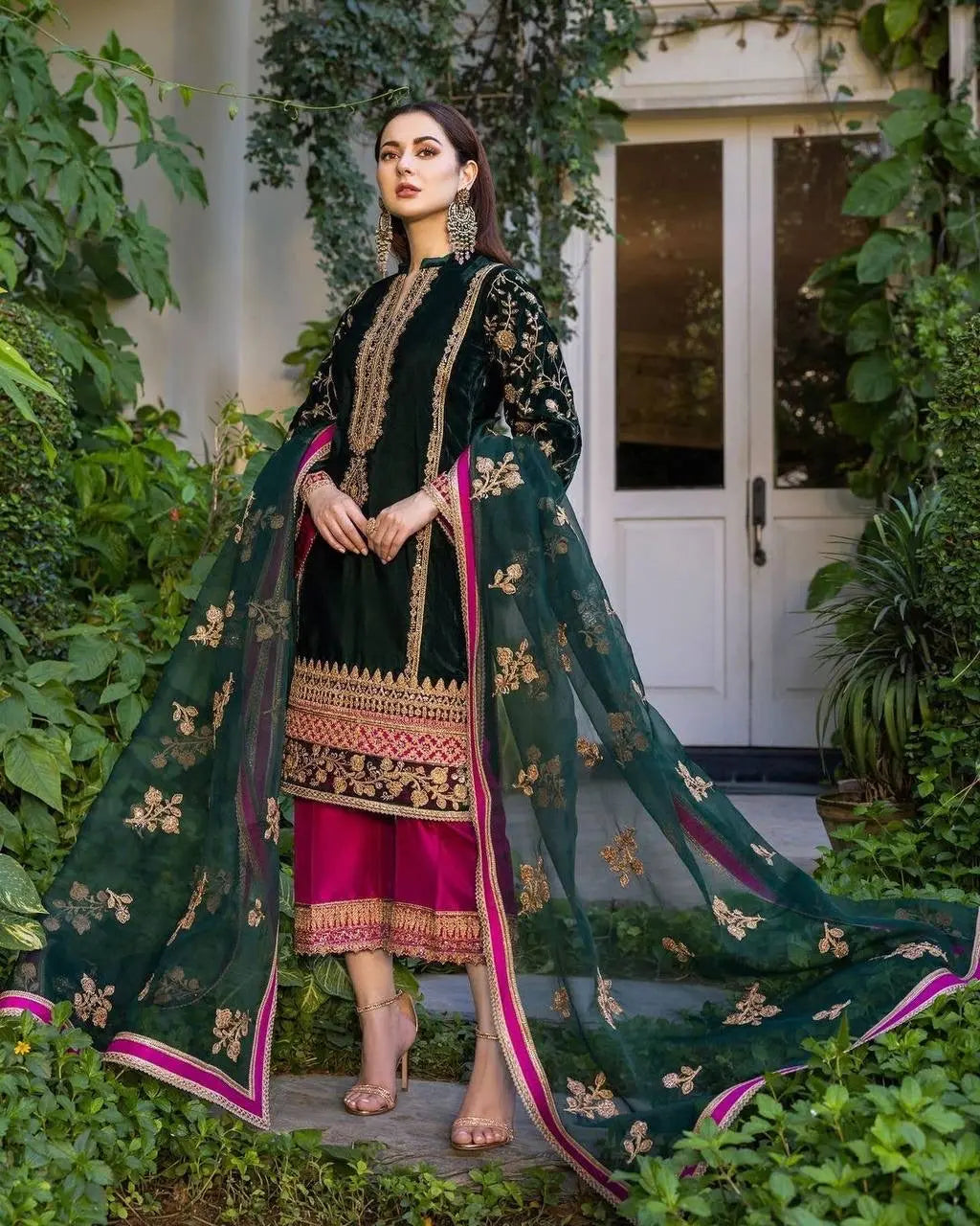 Thread Embroided winter Velvet Kurti Pant Dupatta Set (Stitched) - Premium from Ethenika.com - Just INR 2490! Shop now at Ethenika.com