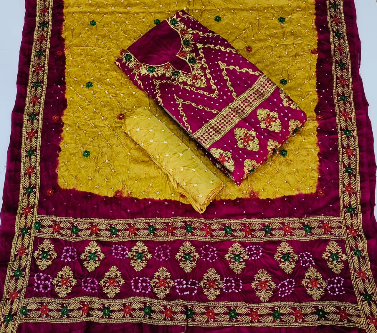 Modal Gazi Silk Kasab work Bandhani Dress Material - Premium from Ethenika.com - Just INR 4990! Shop now at Ethenika.com