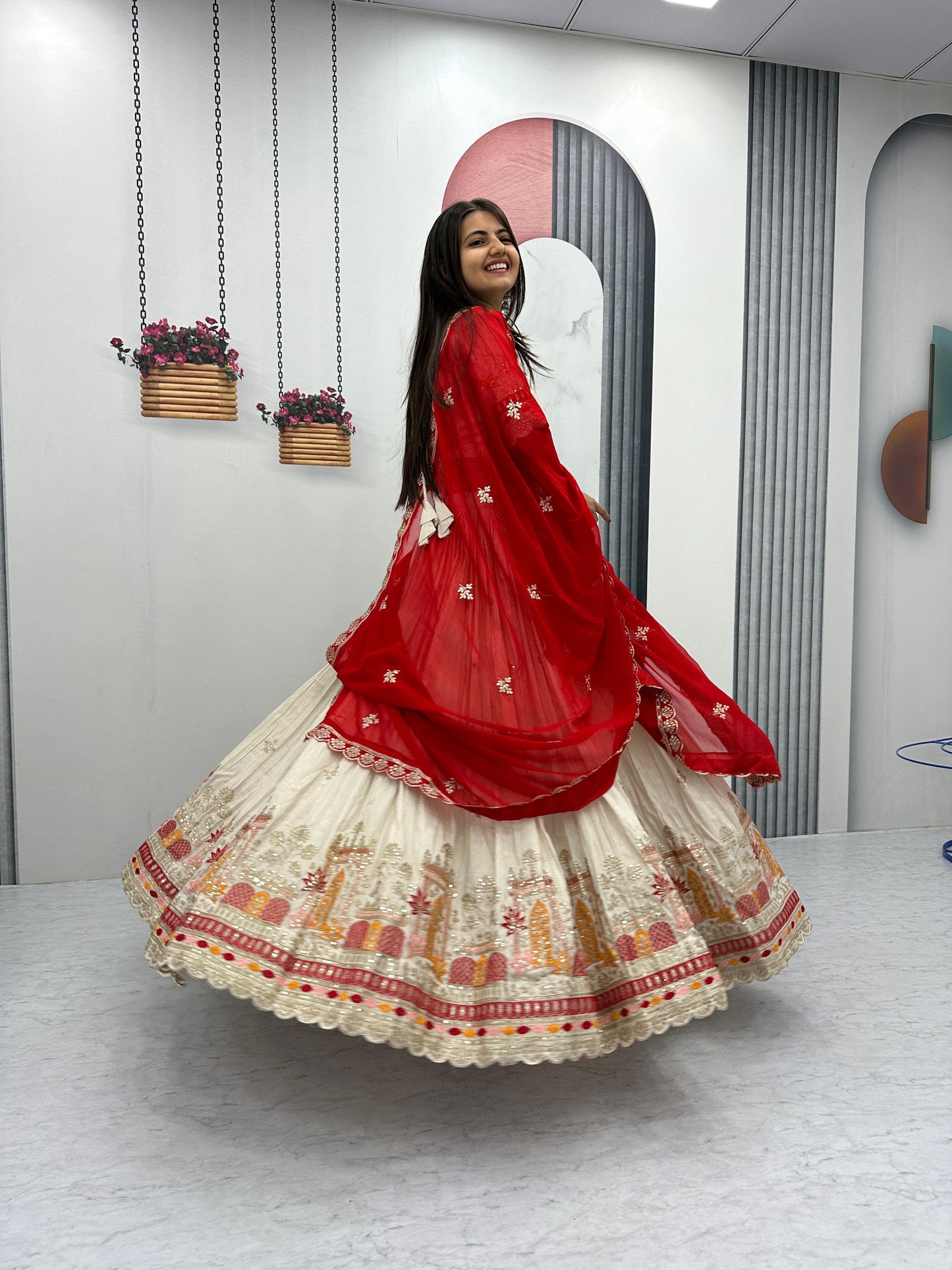 Pure Banarasi Tissue Thread Embroidery work Lehenga Choli - Premium from Ethenika.com - Just INR 4990! Shop now at Ethenika.com