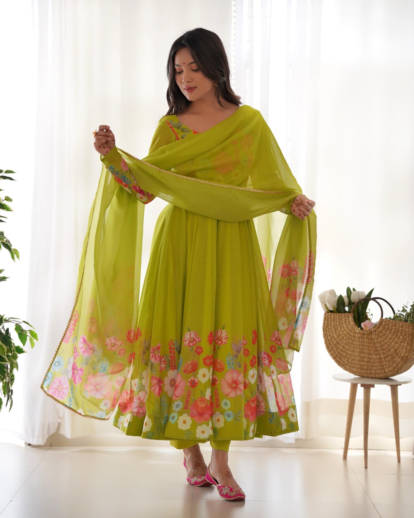 Organza Silk Hand Work Anarkali Kurti Dupatta Pant Set ( Ready to Wear) - Premium from Ethenika.com - Just INR 2990! Shop now at Ethenika.com