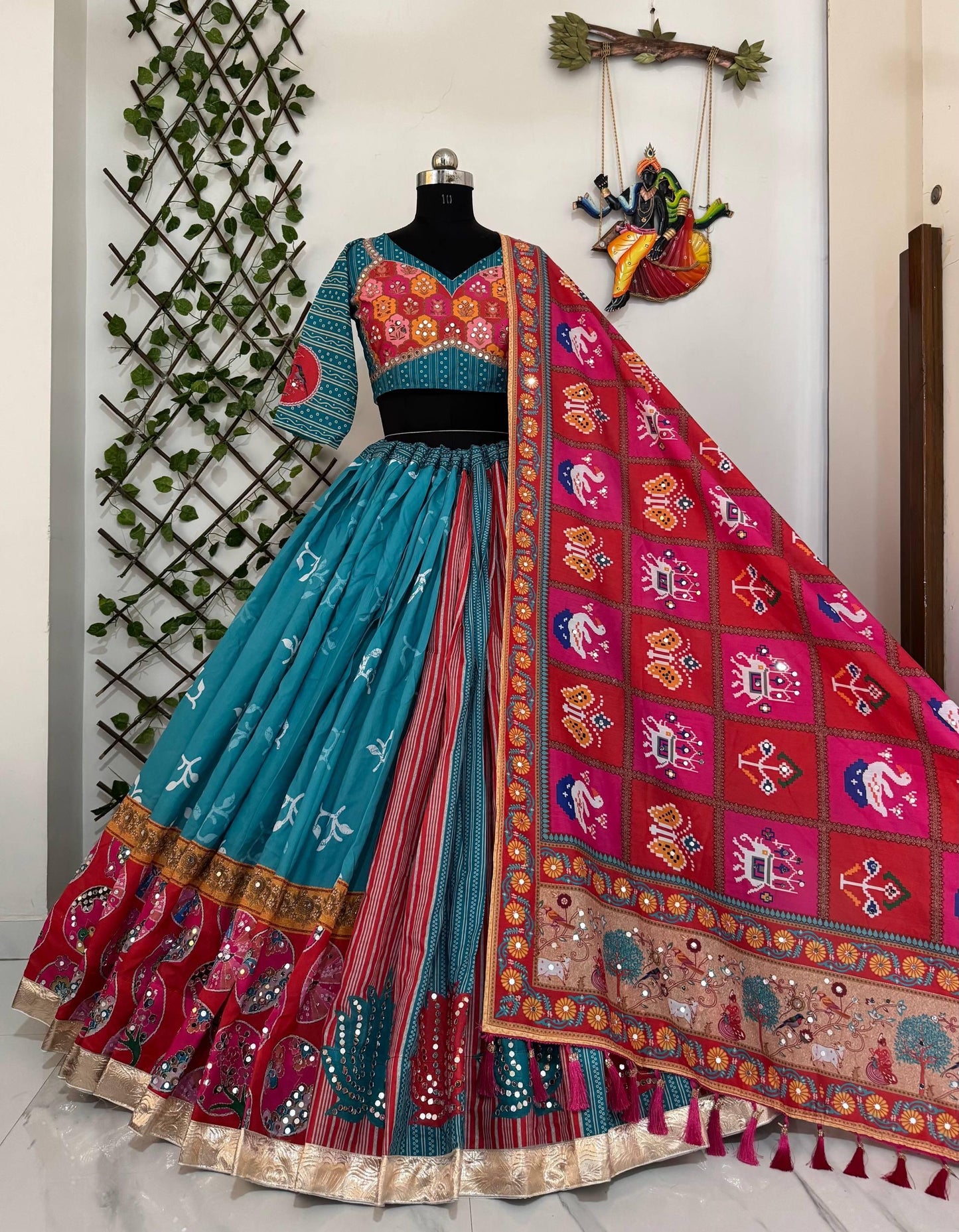 Muslin Digital Print Mirror Work Navratri Special Chaniya Choli