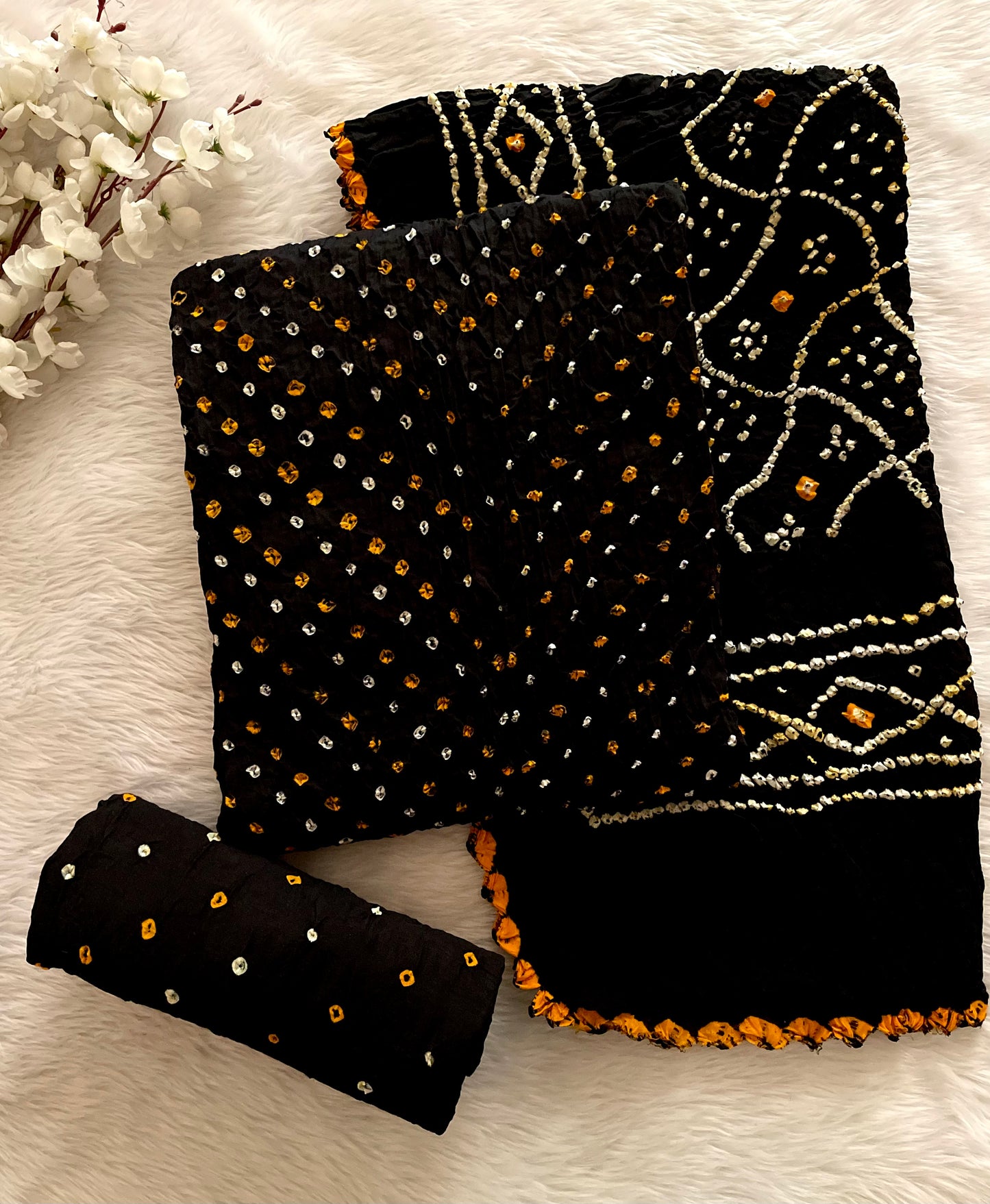 Cotton Satin Ethenika Original Hand Crafted Bandhani Dress Material (Unstitched) - Premium from Ethenika.com - Just INR 2190! Shop now at Ethenika.com
