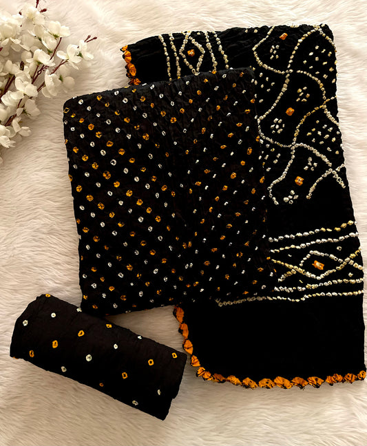 Cotton Satin Ethenika Original Hand Crafted Bandhani Dress Material (Unstitched) - Premium  from Ethenika.com  - Just INR 2190! Shop now at Ethenika.com