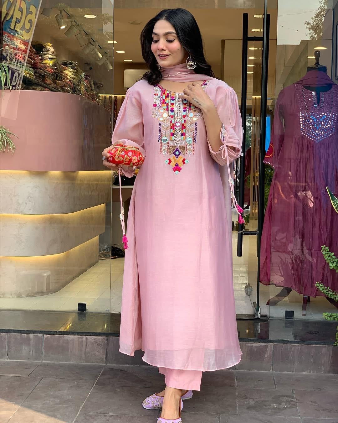 Premium Chanderi Neck Work Summer Special Kurti Pant Dupatta Set (Stitched) - Premium from Ethenika.com - Just INR 1990! Shop now at Ethenika.com