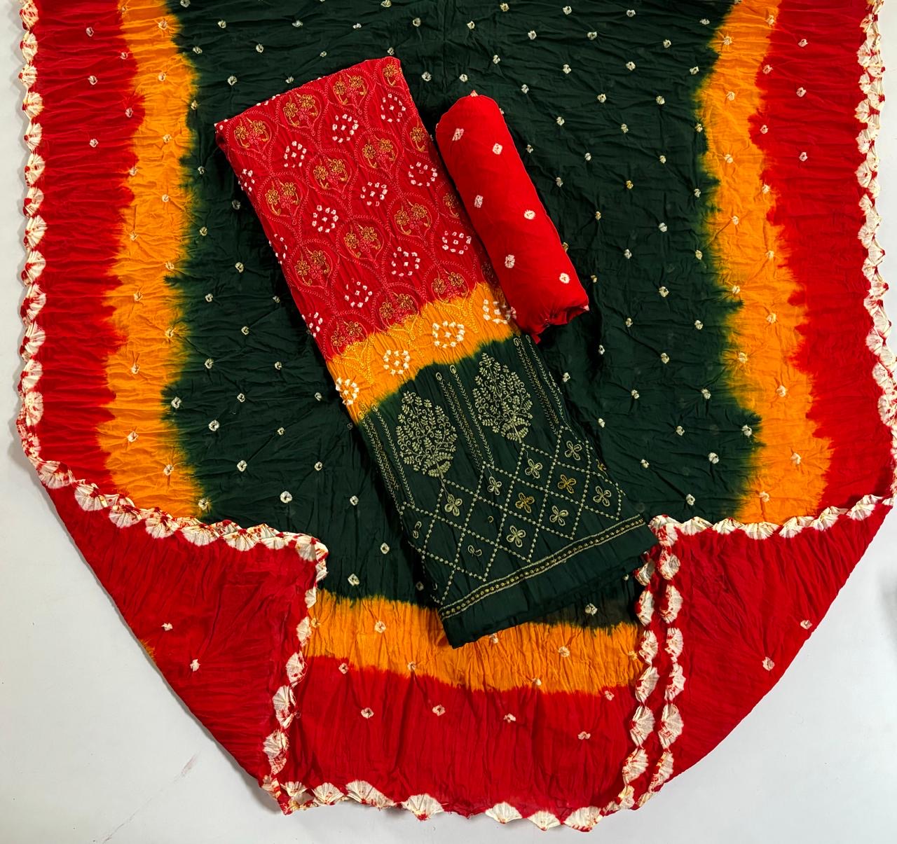 Cotton Thread Embroidery work Multicolor Bandhani Dress Material - Premium from Ethenika.com - Just INR 1890! Shop now at Ethenika.com