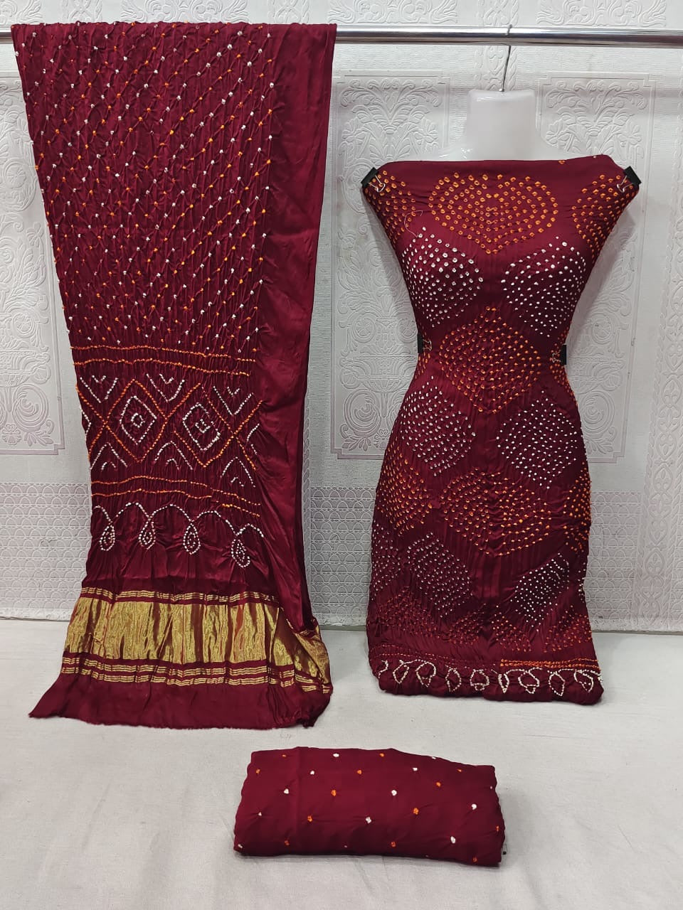 Ethenika Modal Ghazi Silk Original Kutch Hand Crafted Bandhani Dress Material - Premium from Ethenika.com - Just INR 6990! Shop now at Ethenika.com