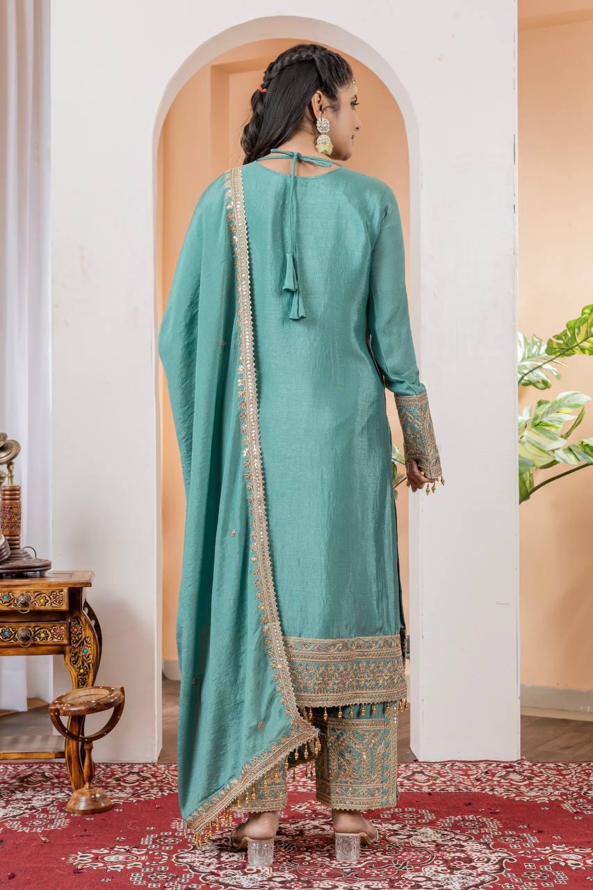 Chinon Silk Sequence Embroidery Work Pakistani Party Wear Salwar Suit Dupatta Set (Fully Stitched) - Premium from Ethenika.com - Just INR 3990! Shop now at Ethenika.com
