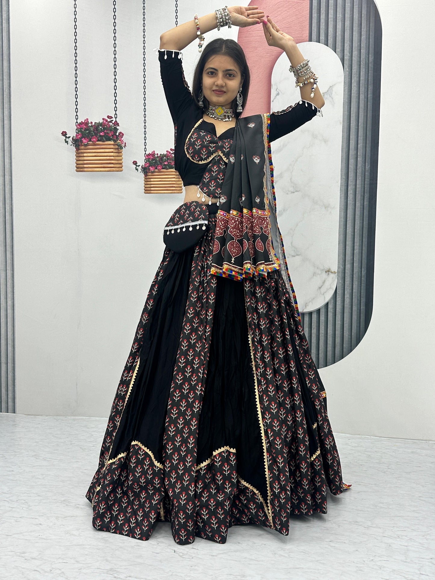 Ajrakh Print Gamthi work Navratri Special Chaniya Choli with Purse - Premium from Ethenika.com - Just INR 2999! Shop now at Ethenika.com