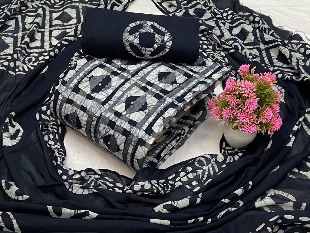 Cotton Mirror work Hand Blocked Batik Material (Unstitched) - Premium from Ethenika.com - Just INR 1490! Shop now at Ethenika.com