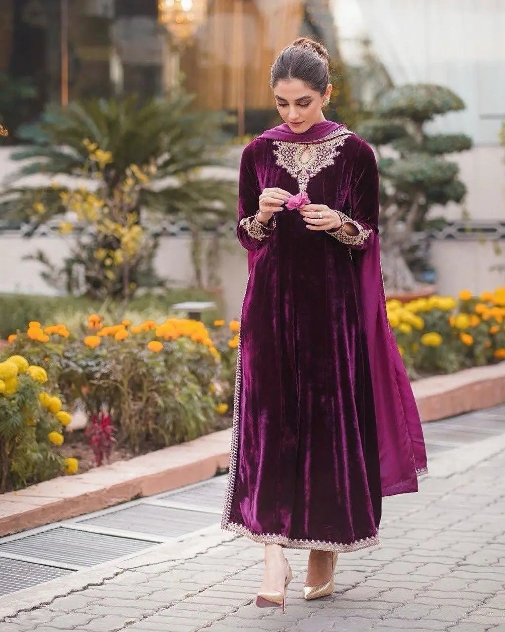 Winter Wear Premium Embroided Velvet Kurti Pant Dupatta set (Stitched) - Premium from Ethenika.com - Just INR 2190! Shop now at Ethenika.com