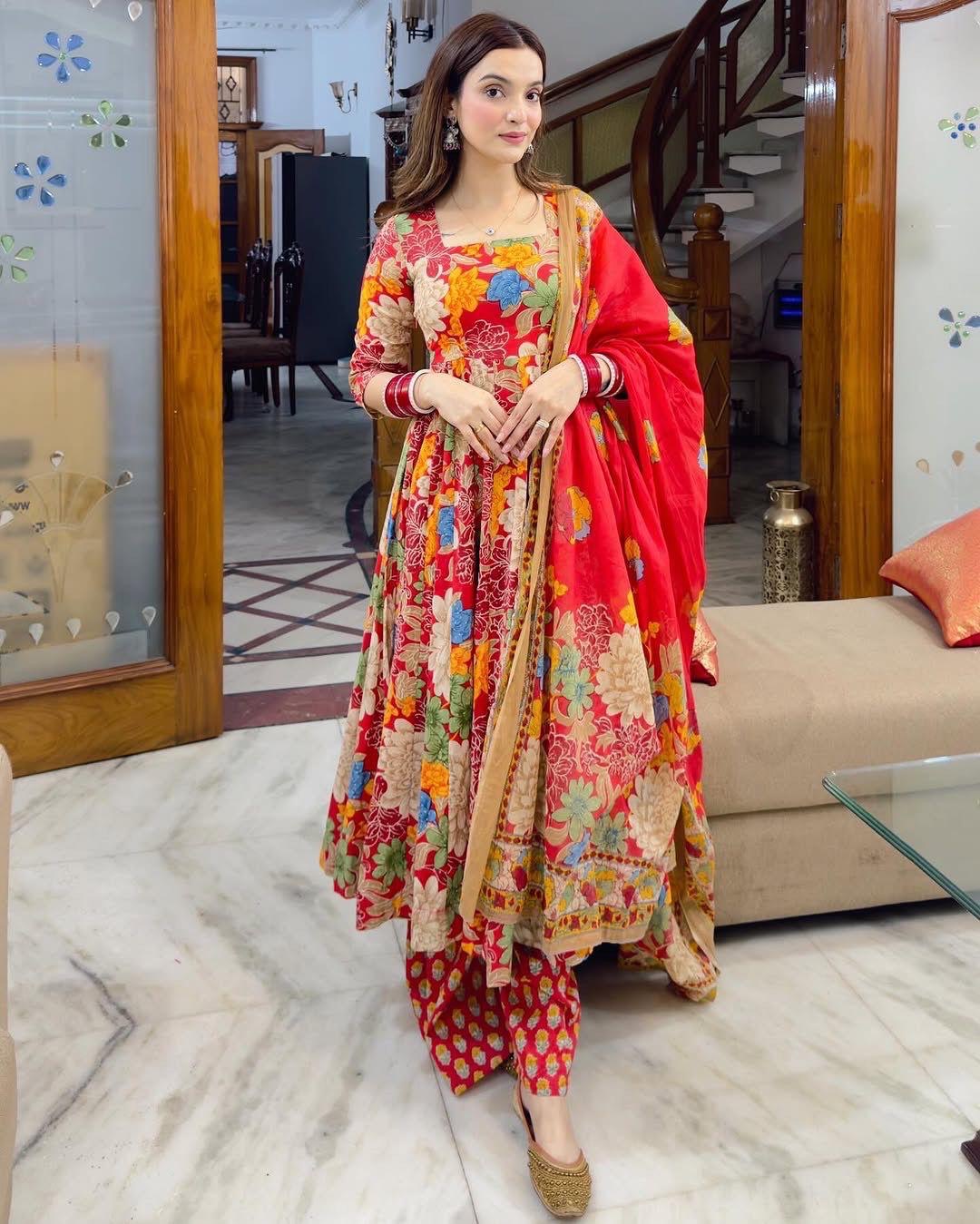Cotton Chanderi Summer Special Floral Digital Print work Flair Kurti Pant Dupatta Set (Ready to wear) - Premium from Ethenika.com - Just INR 2590! Shop now at Ethenika.com