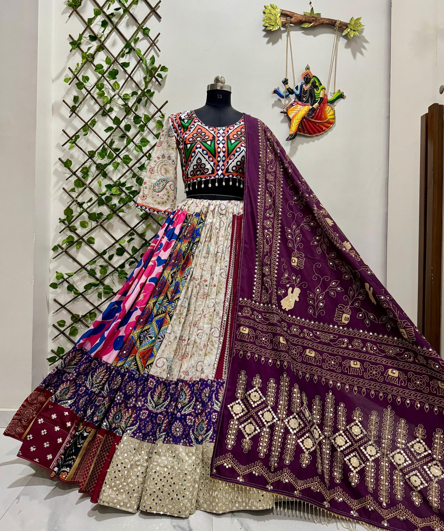 Muslin Cotton Digital Print Real Mirror Work Designer 4M Flair Chaniya Choli