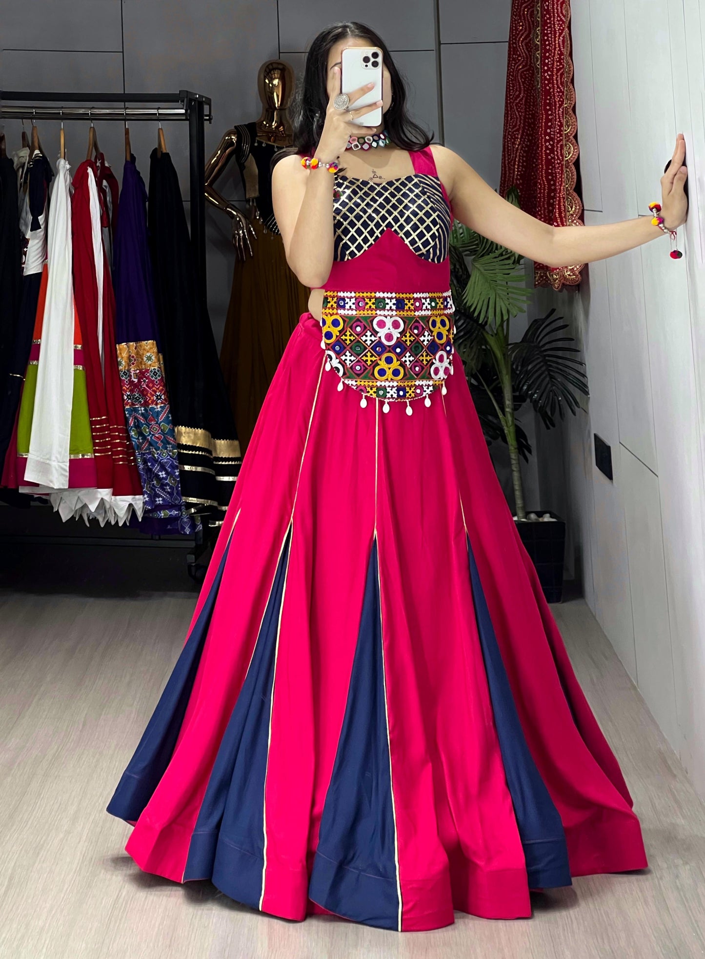 Pure Rayon Cotton Dual Tone Gamthi Patch work Navratri Special Lehenga Choli (Ready To Wear)