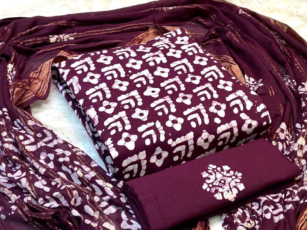 Soft Cotton Hand Blocked Wax Batik Salwar Material - Premium from Ethenika.com - Just INR 1490! Shop now at Ethenika.com