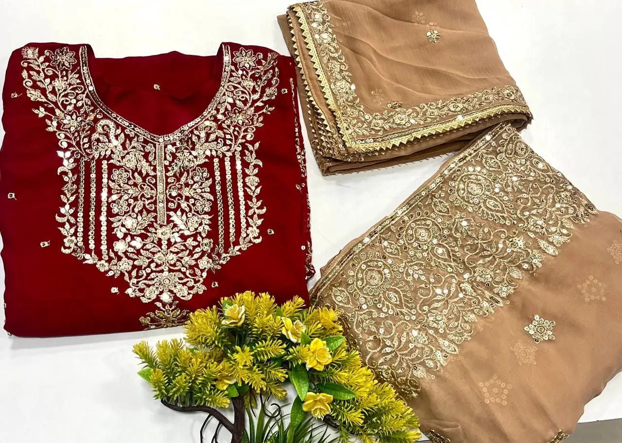 Georgette Sequence work Party Wear Kurti Sharara Dupatta Set - Premium from Ethenika.com - Just INR 2990! Shop now at Ethenika.com