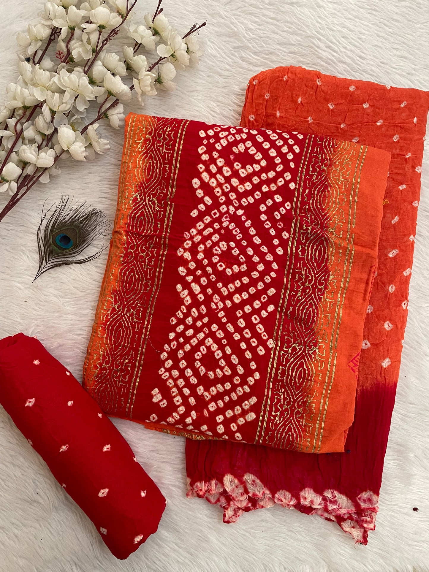 Cotton Satin Hand Block Print work Bandhani Dress Material (Unstitched) - Premium from Ethenika.com - Just INR 1890! Shop now at Ethenika.com