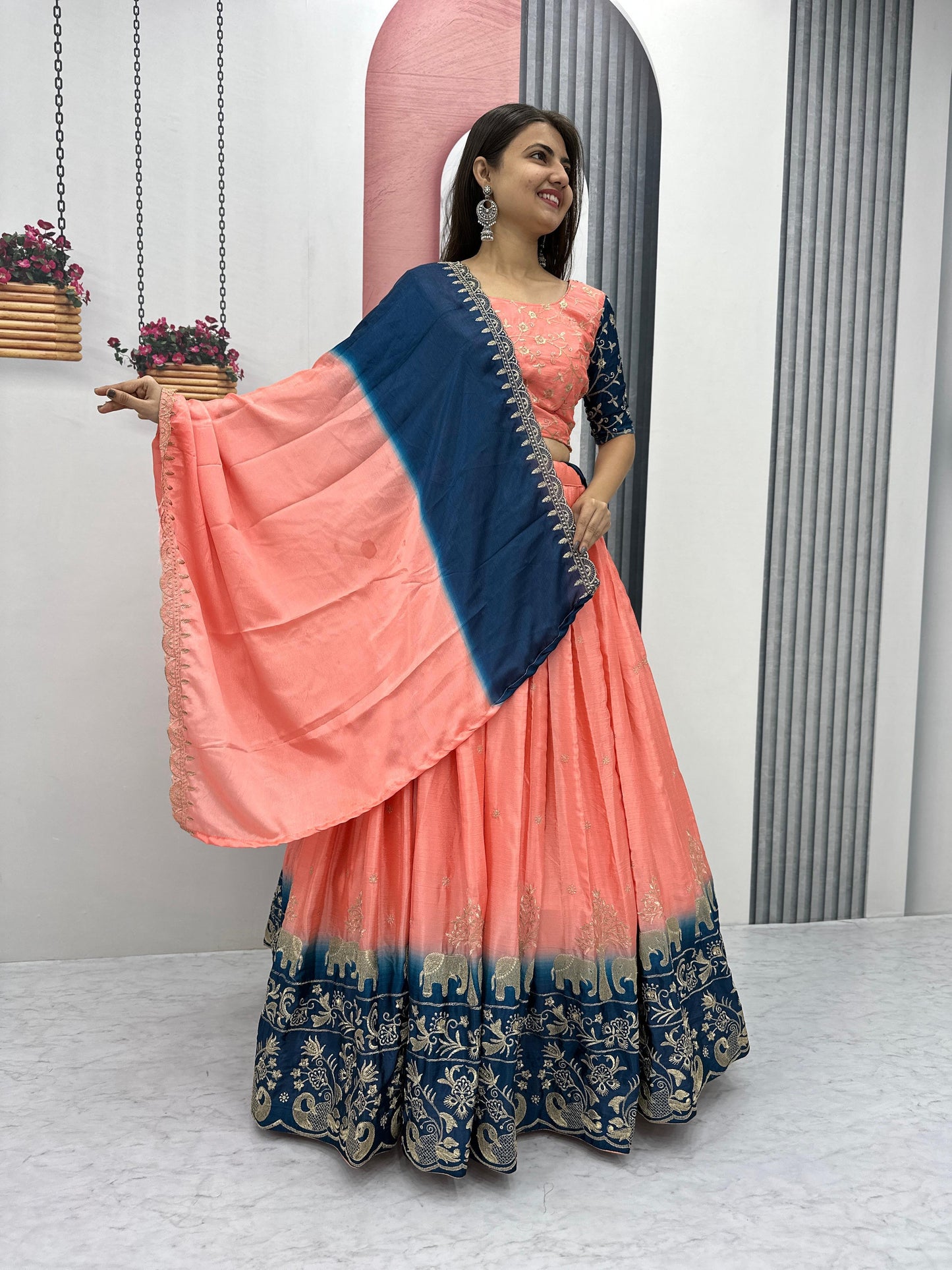 Chinon Silk Thread Embroidery work Lehenga Choli Set - Premium from Ethenika.com - Just INR 3990! Shop now at Ethenika.com