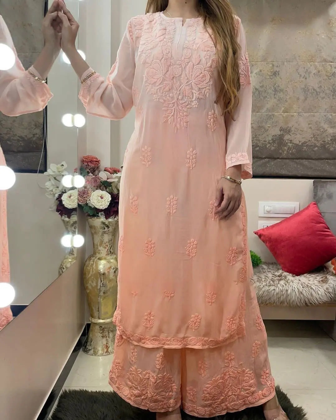 Rayon Chain Stitch Thread work Kurti Palazzo - Premium from Ethenika.com - Just INR 1790! Shop now at Ethenika.com