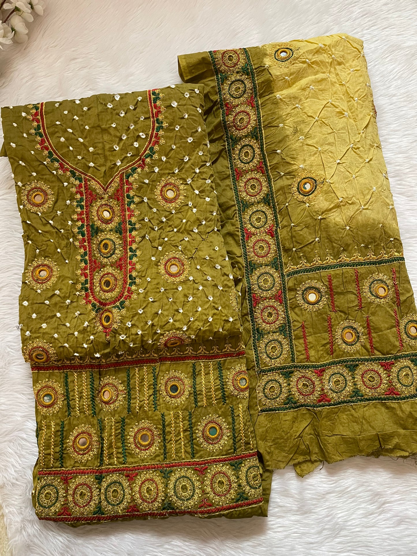 Ethenika Originals Mirror Hand Embroidery Tila Work With Heavy Work Dupatta Bandhani Dress Material (Unstitched) - Premium from Ethenika.com - Just INR 4590! Shop now at Ethenika.com