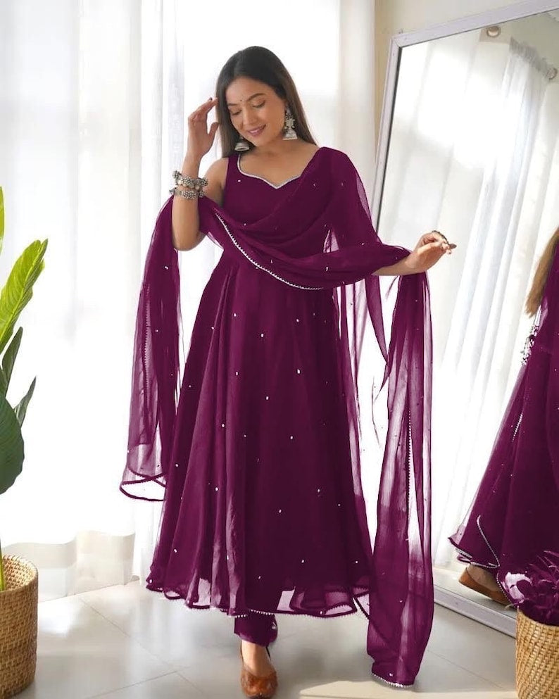 Faux Georgette 5mm sequence work Party wear Gown (Stitched) - Premium from Ethenika.com - Just INR 2190! Shop now at Ethenika.com