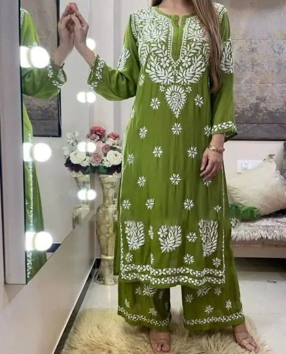 Rayon Chain Stitch work Chikankari Kurti - Premium from Ethenika.com - Just INR 1590! Shop now at Ethenika.com
