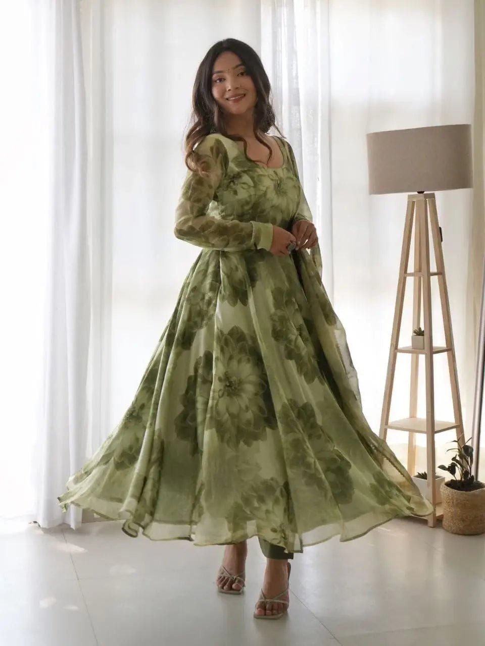 Organza Floral Digital Print Flair Dress Suit - Premium from Ethenika.com - Just INR 1590! Shop now at Ethenika.com