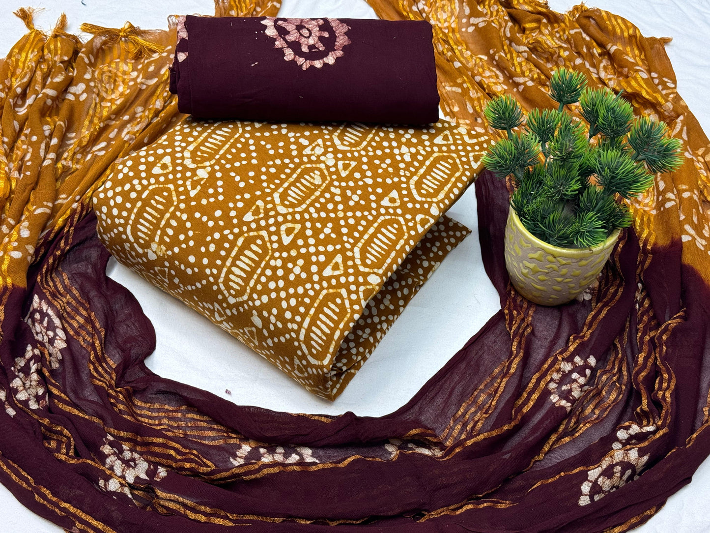 Cotton Hand Blocked Batik Dress Material - Premium  from Ethenika.com - Just INR 1390! Shop now at Ethenika.com