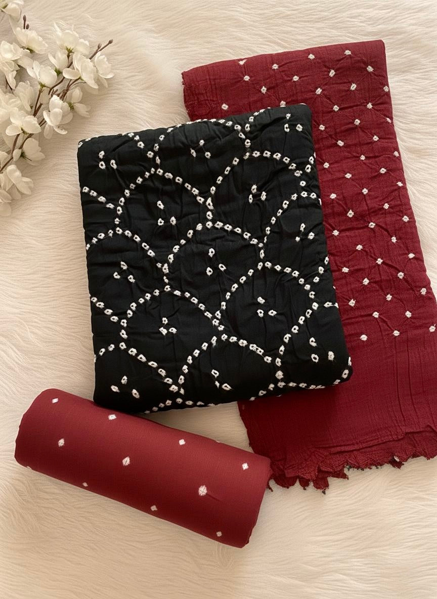 Cotton Satin Kutch Bandhani Dress Material