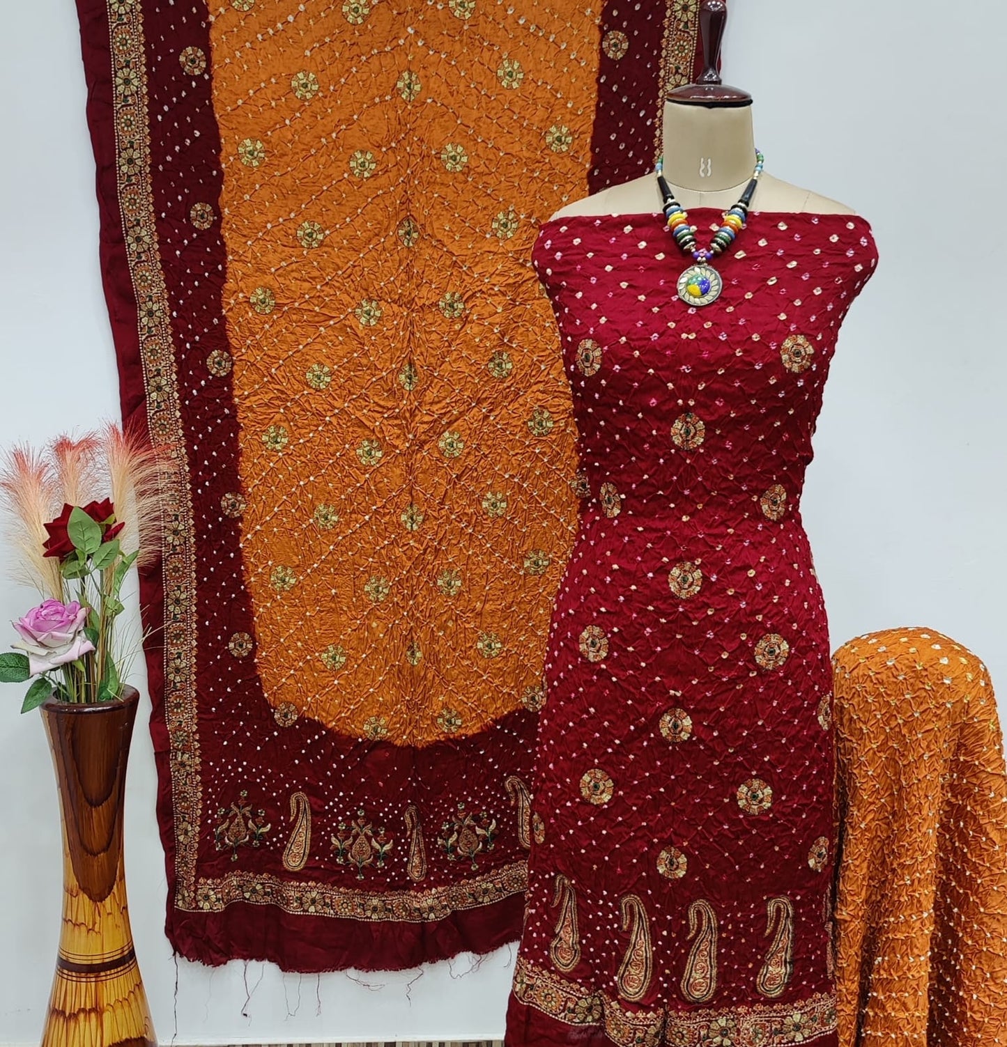 Ghazi Silk Heavy Barik Bandhej work Silk Bandhani Dress Material (Unstitched) - Premium from Ethenika.com - Just INR 5990! Shop now at Ethenika.com
