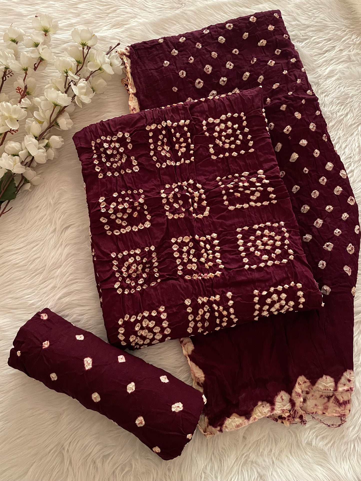 Cotton Satin Self Color Square Pattern Bandhani Dress Material (Unstitched) - Premium  from Ethenika.com  - Just INR 1590! Shop now at Ethenika.com