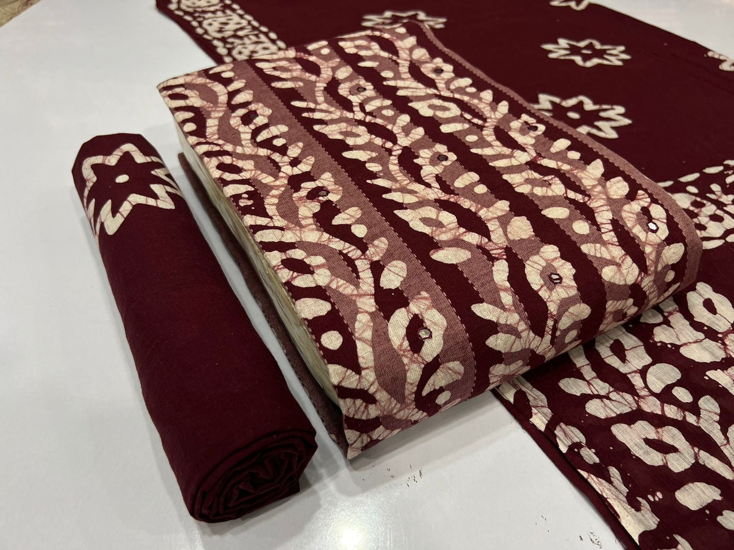 Soft Cotton Mirror work Hand Blocked Wax Batik Dress Material - Premium  from Ethenika.com - Just INR 1390! Shop now at Ethenika.com