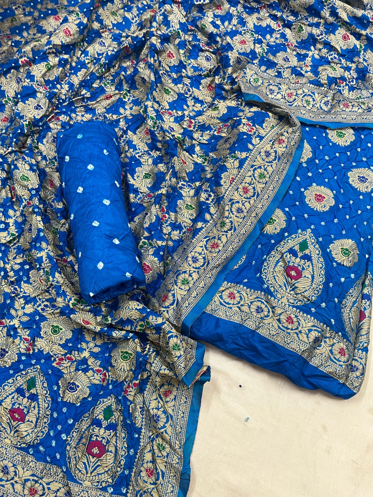 Dhupian Silk Authentic Kasab work Bandhani Dress Material (Unstitched) - Premium  from Ethenika.com  - Just INR 4990! Shop now at Ethenika.com