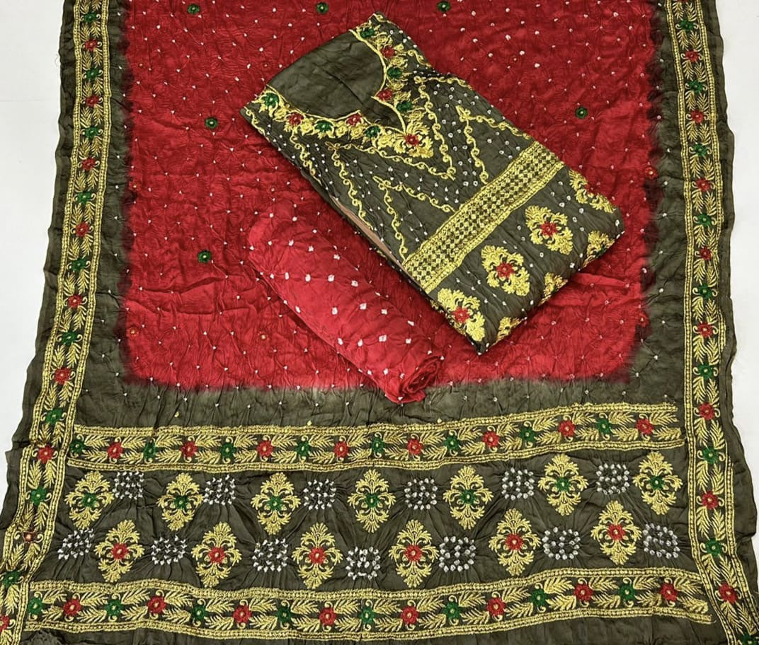 Modal Gazi Silk Kasab work Bandhani Dress Material - Premium from Ethenika.com - Just INR 4990! Shop now at Ethenika.com