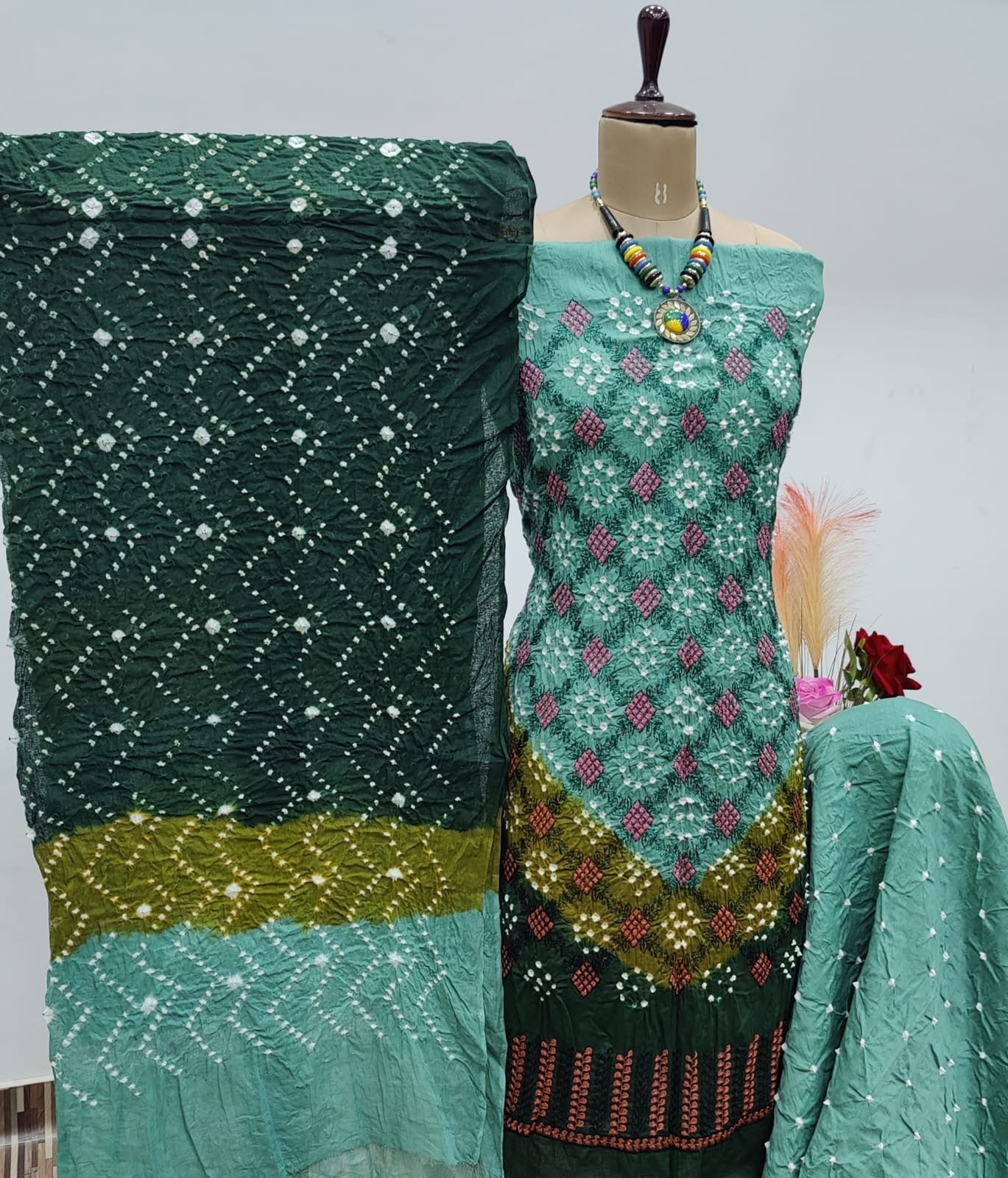 Cotton Satin Lakhnavi work Bandhani Dress Material - Premium  from Ethenika.com  - Just INR 1890! Shop now at Ethenika.com