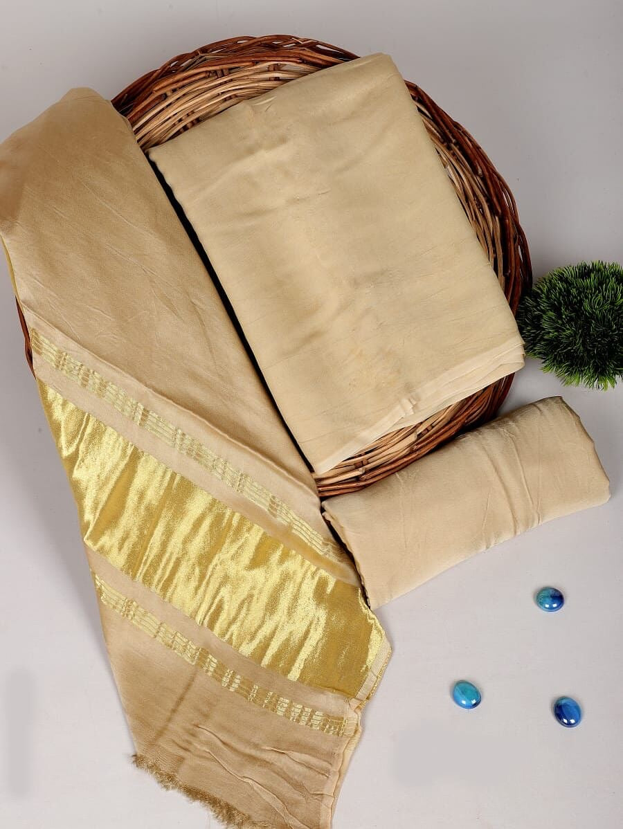 Chanderi Silk Plain Concept Dress Material with Zari Weaving Dupatta (Unstitched)