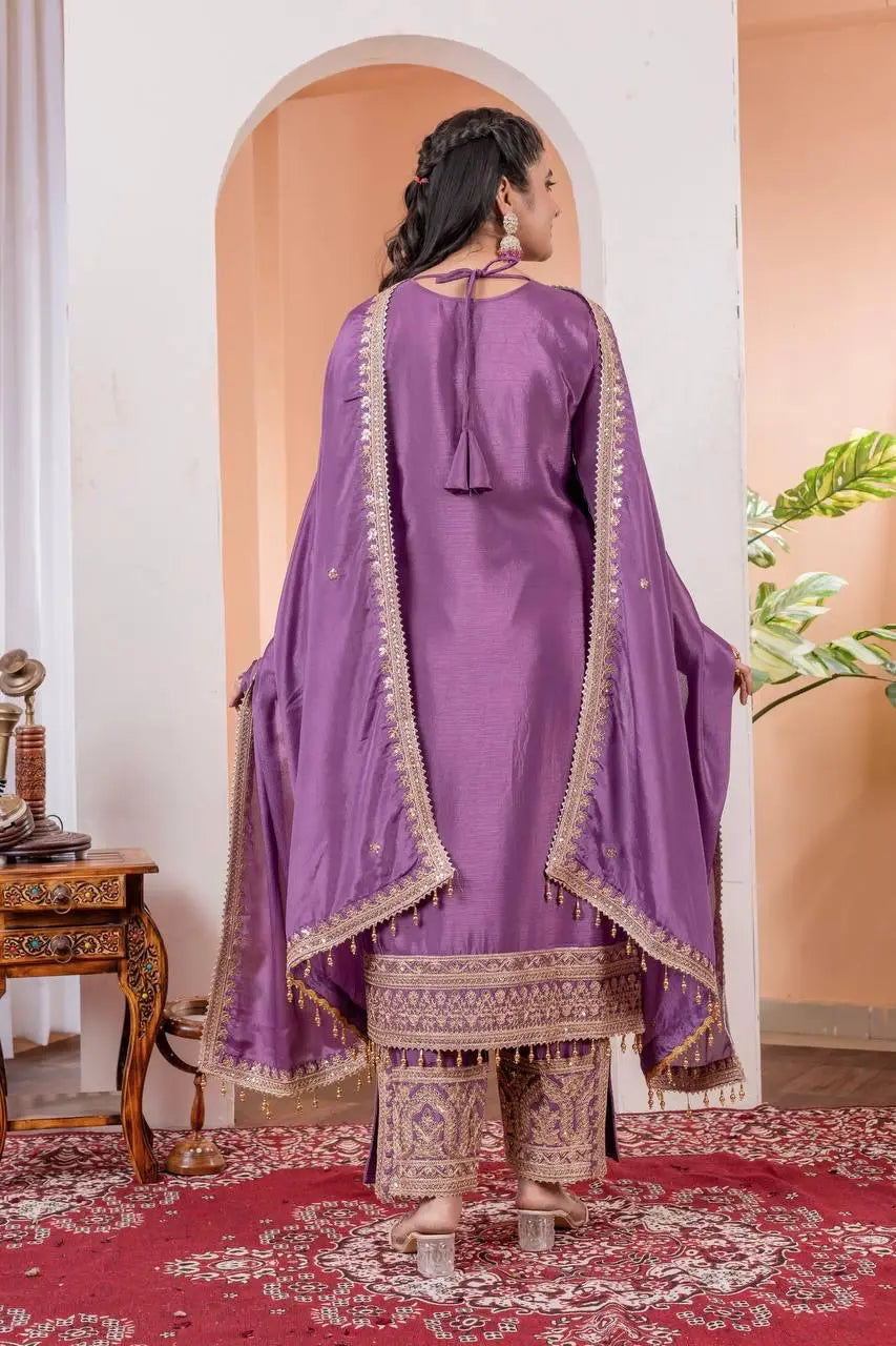 Chinon Silk Sequence Embroidery Work Pakistani Party Wear Salwar Suit Dupatta Set (Fully Stitched) - Premium from Ethenika.com - Just INR 3990! Shop now at Ethenika.com
