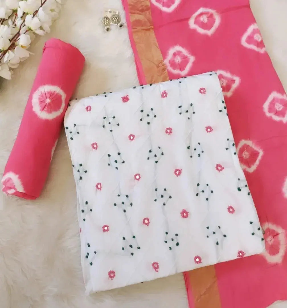 Cotton Mirror Thread work Bandhani Material (Unstitched) Ethenika.com