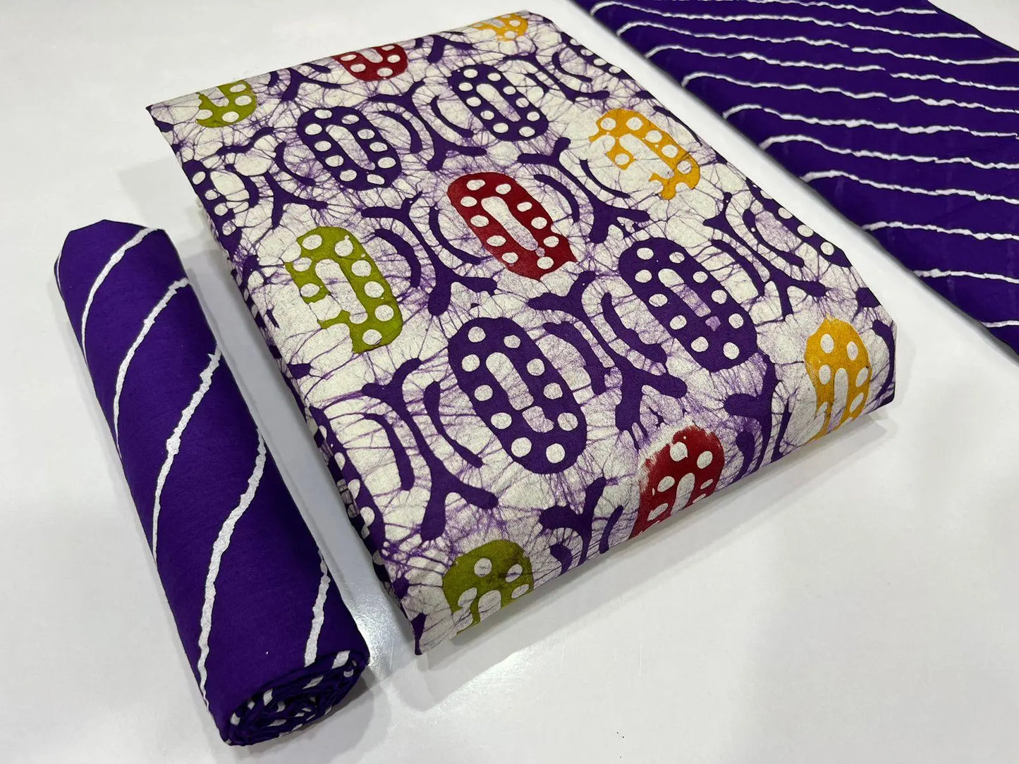 Cotton Satin Hand Blocked Leheriya Wax Batik Material (Unstitched) Ethenika.com