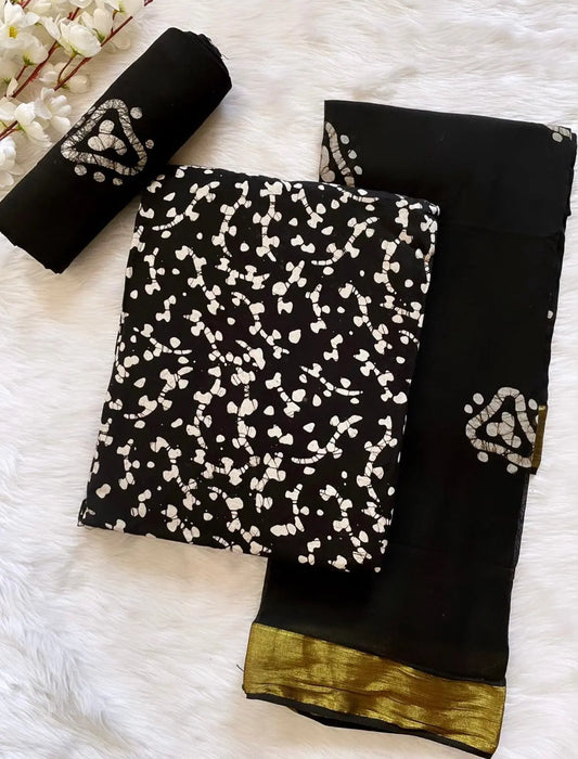 Cotton Satin Hand Blocked Wax Batik (Unstitched) Ethenika.com