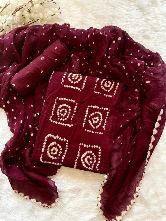 Cotton Satin Kutch Hand Crafted Bandhani Material (Unstitched) - Premium  from Ethenika - Just INR 1690! Shop now at Ethenika.com