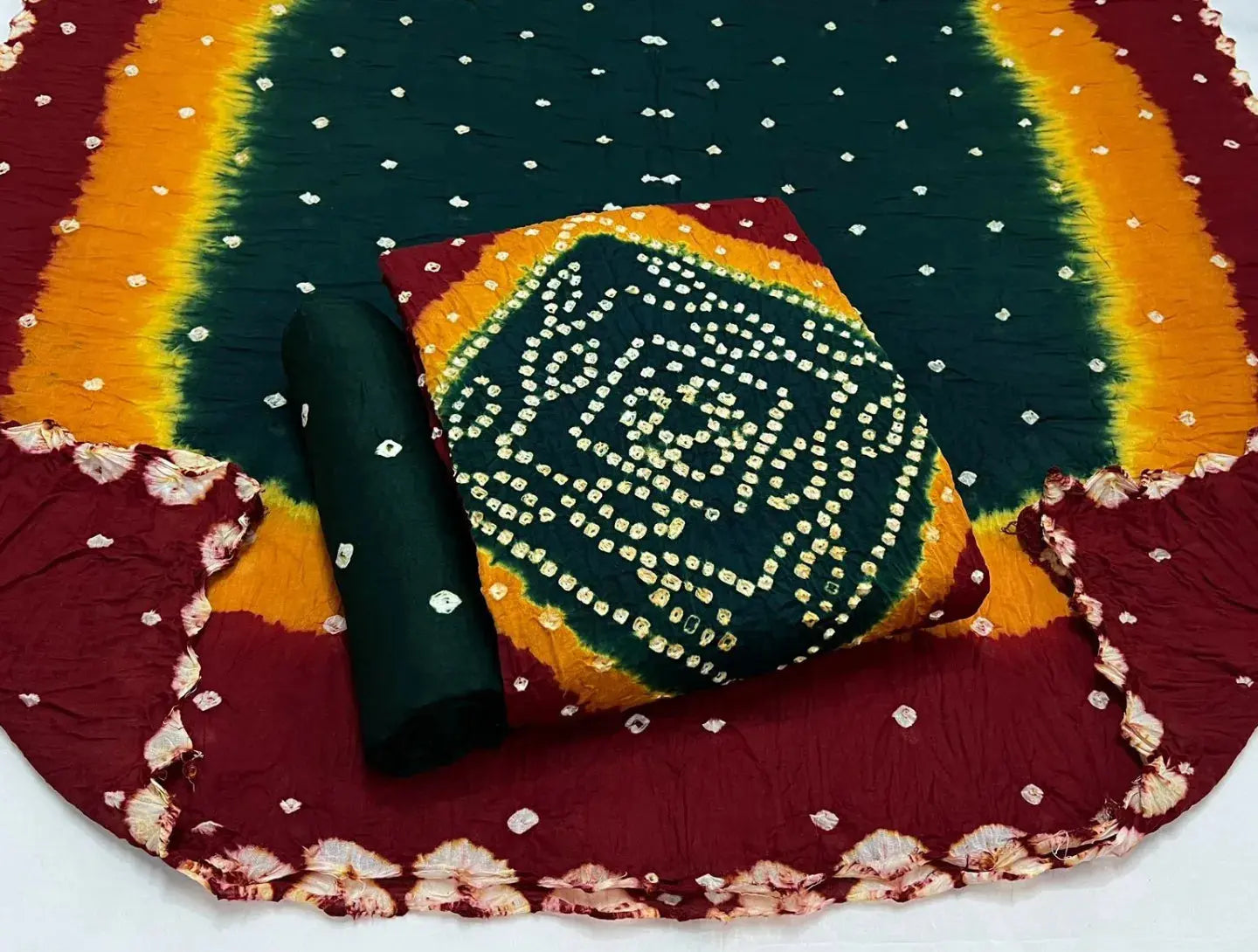 Cotton Satin Multicolour Bandhej Work Bandhani Dress Material (Unstitched) Ethenika.com