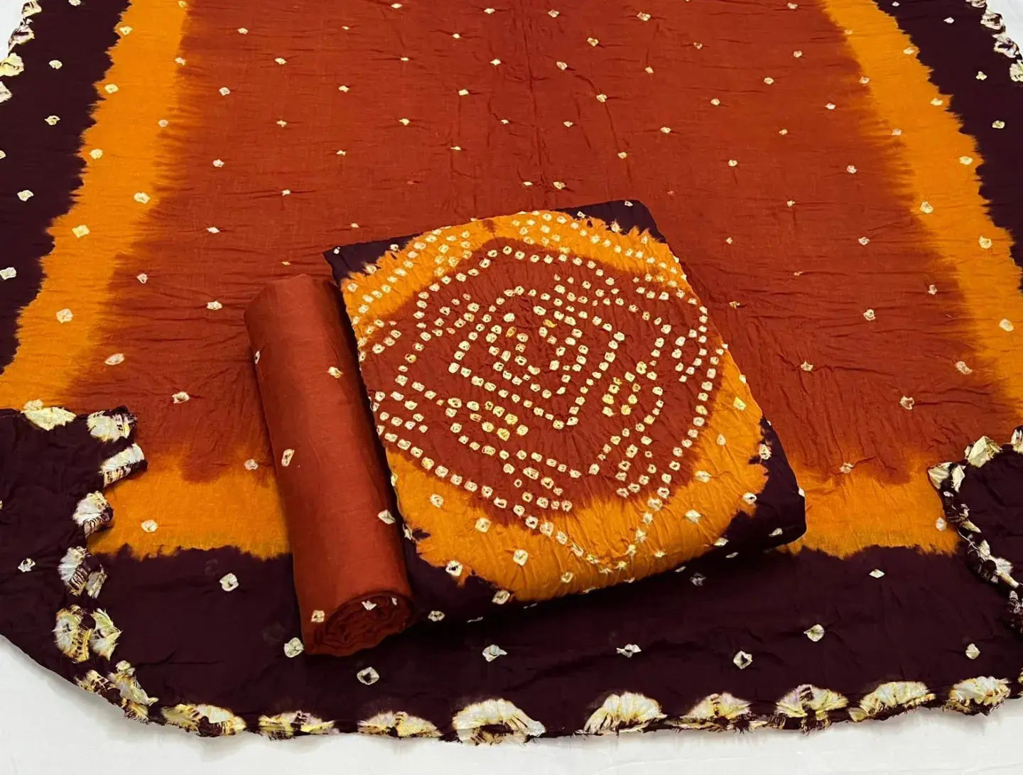 Cotton Satin Multicolour Bandhej Work Bandhani Dress Material (Unstitched) Ethenika.com