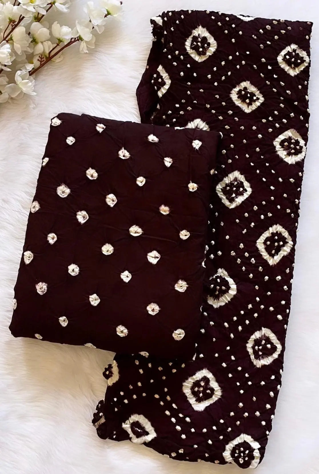 Cotton Satin Self Colour Kutch Bandhani (Unstitched) Ethenika.com