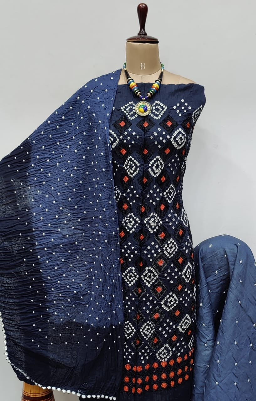 Chikankari Bandhani work Contrast Bandhani Dress Material - Premium Bandhani from Ethenika.com - Just INR 1790! Shop now at Ethenika.com