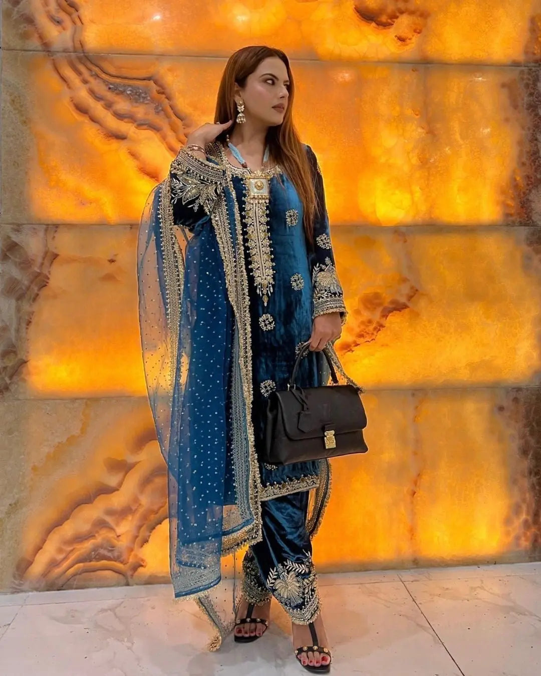 Premium Thread Embroidery work Velvet Kurti Pant Dupatta Set (Stitched) - Premium from Ethenika.com - Just INR 2490! Shop now at Ethenika.com