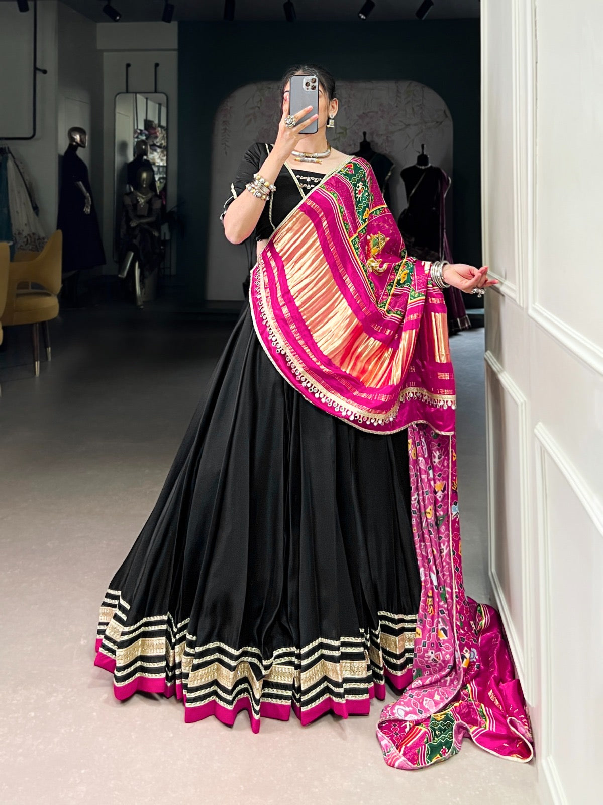 Pastel Silk Georgette Mirror Work Navratri Special Designer Chaniya Choli (Ready to Wear)