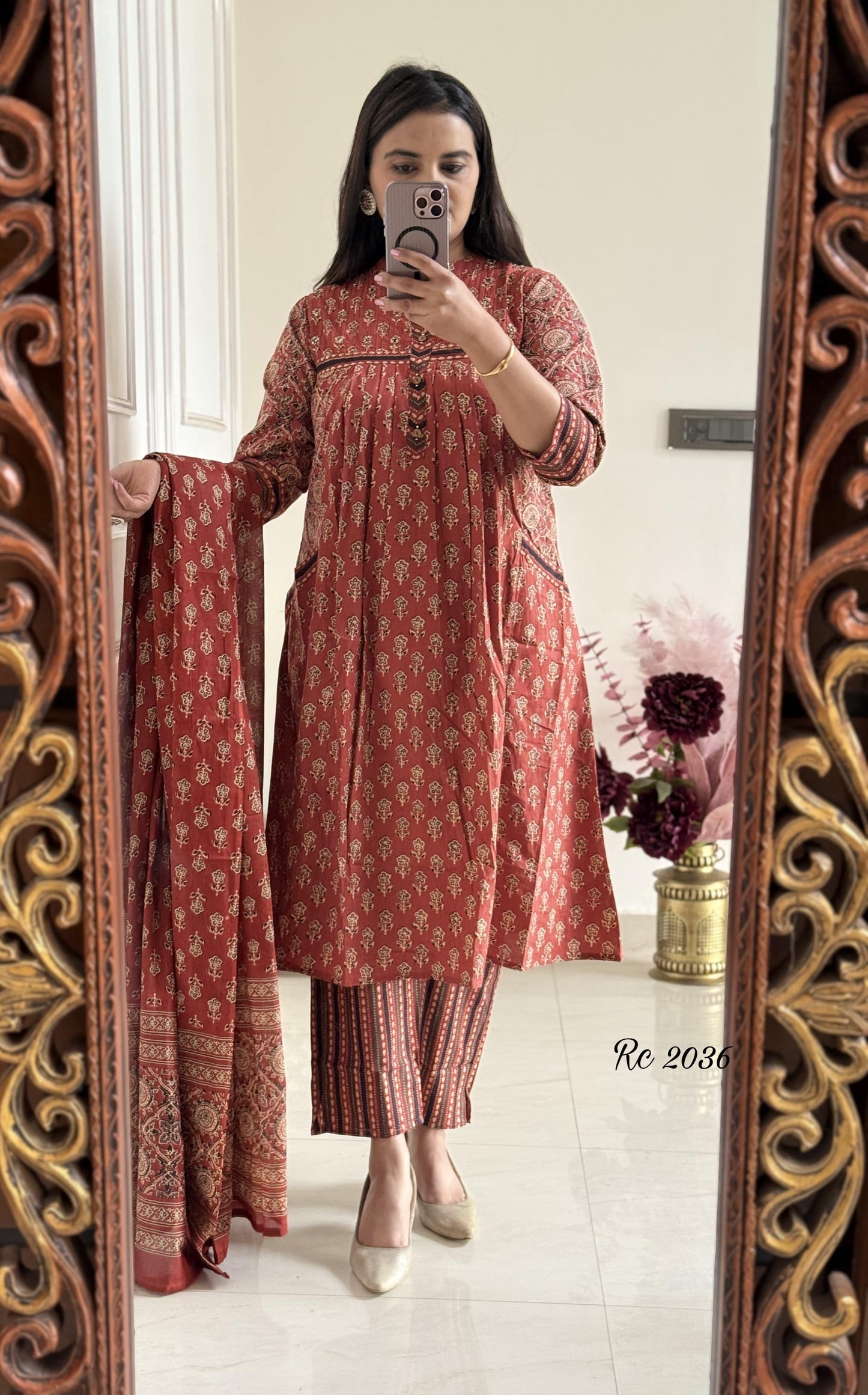 Pure Soft Cotton Summer Special Block Print work Kurti Pant Dupatta Set (Ready to Wear) - Premium from Ethenika.com - Just INR 2590! Shop now at Ethenika.com